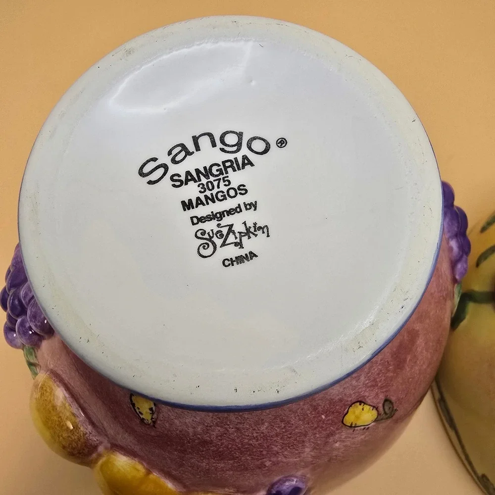 Sango Sangria 3075 Sue Zipkin Footed Fruit Bowls Set of 2 Mauve Yellow‎ Ceramic